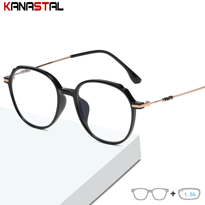 

Women Blue Light Blocking Glasses Men Myopia Eyeglasses Frame TR90 Round Frame Prescription Computer Eyewear 1.56 Metal Leg