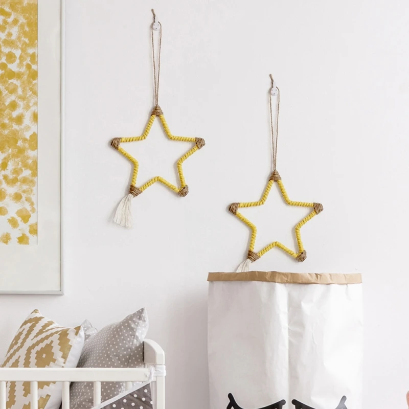 Ручная работа макраме Настенное подвесное перо хлопчатобумажные тканые листья