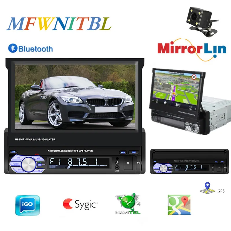 Универсальное автомобильное радио с gps навигацией 7 &quot 1 din bluetooth выдвижной и