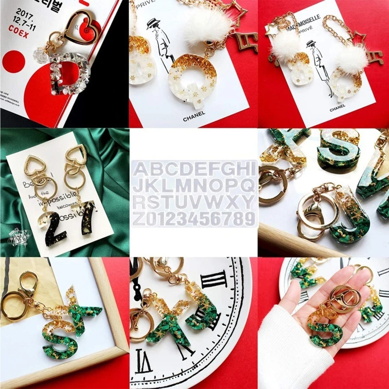

1 Set DIY Crystal Epoxy Resin Mold Letter Number Keychain Pendant Silicone Mould