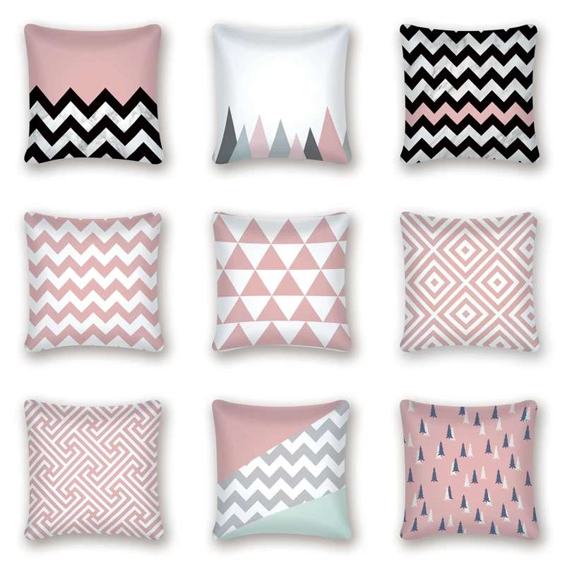Розовый декоративный чехол для диванной подушки с геометрическим