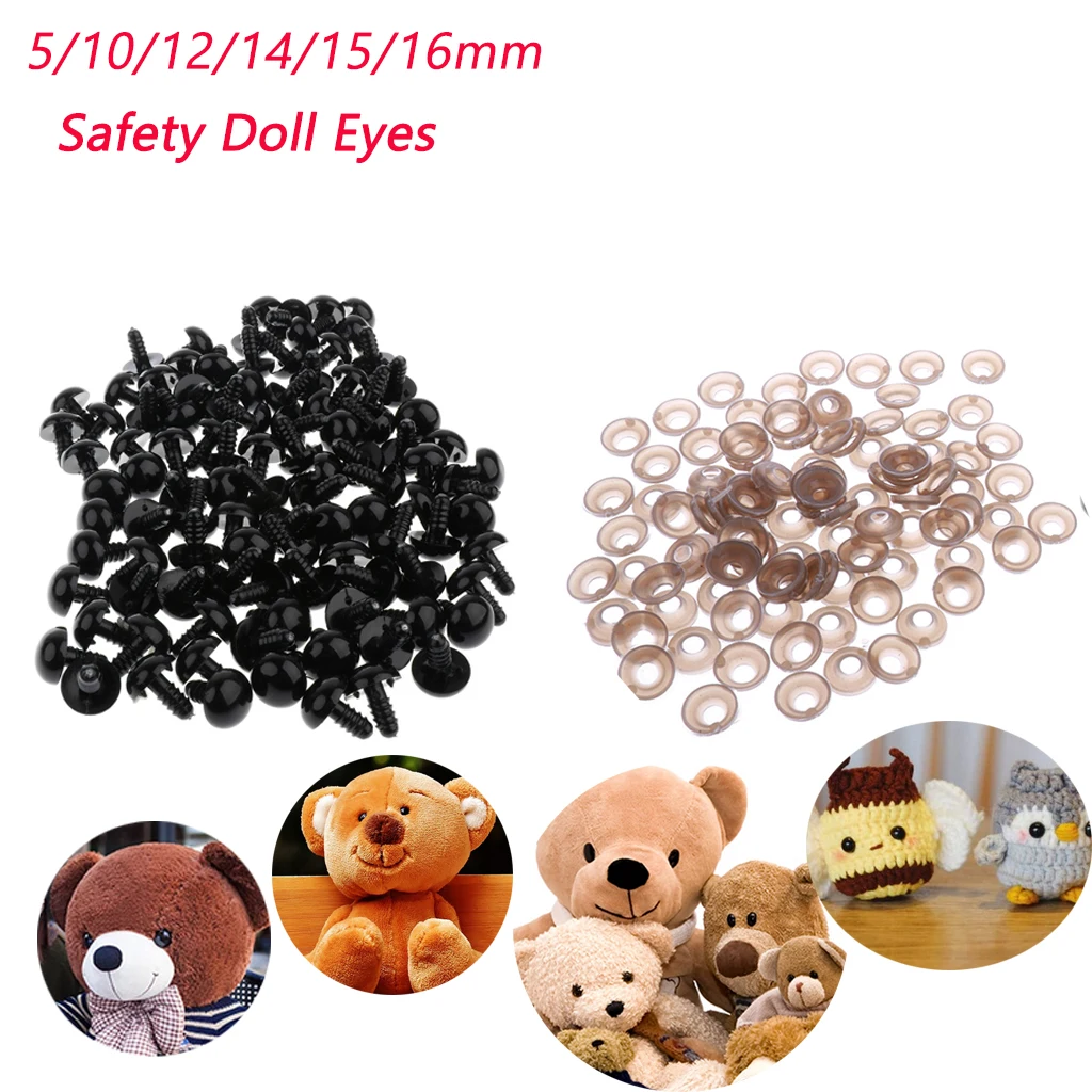 

100Pcs Black Plastic Safety Eyes with 100pcs Washers Set for Doll, Puppet, Plush