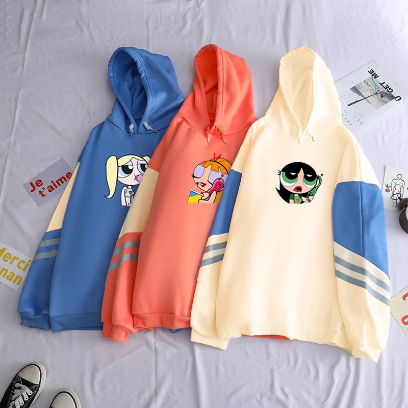 

Women Sweatshirt Kawaii Buttercup Hoodie Girls Fashion Hoodies Hip-Hop Cute Girls Pullover Album Contrast Color Hoody Female