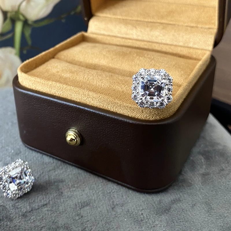 

Knobspin 100% 925 Sterling Silver 2021 New Fashion Vintage Square High Carbon Diamond Love For Women Earrings Gift Fine Jewelry