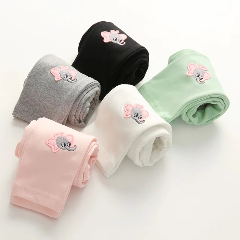 

2021 Spring Autumn 2 3-10 Years Children Slim Cute Cartoon Elephant Full Length Cotton Basic Leggings For Little Baby Kids Girls