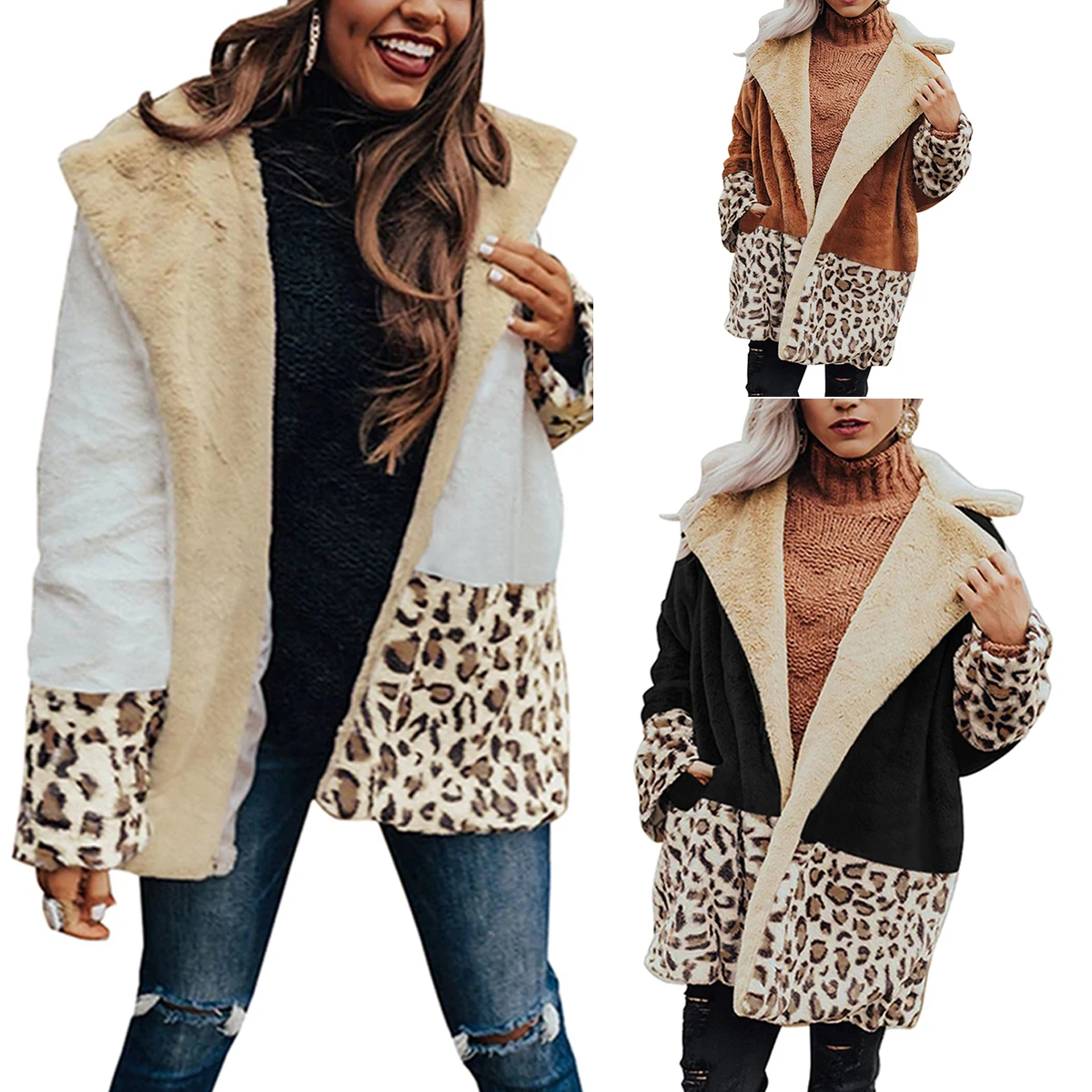 Женское цветное пальто FY леопардовая куртка с длинным рукавом и отложным