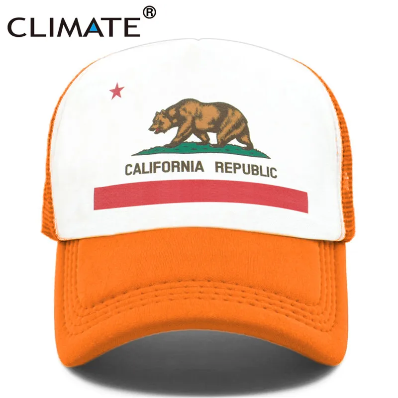 CLIMATE California, Кепка для водителя грузовика, мужская, медведь, флаг California, флаг, кепка s, женская, забавная, хип-хоп кепка, бейсбольная кепка, крутая, летняя, сетчатая Кепка - Цвет: Orange Cap