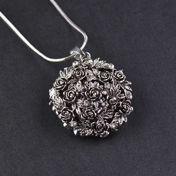 antique silver color SINLEERY, уникальный дизайн, черная роза, цветок, шар, подвеска, длинное ожерелье, цепочка для женщин, Ретро стиль, бижутерия, аксессуары MY100 SSB - Окраска металла: antique silver color