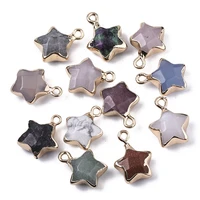 10pcs natural stone pendent faceted star charm with light gold plated edge for necklace pendent accessories jewelry making