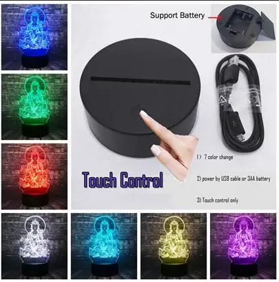 USB 7 Color Change Светодиодный ночник религиозные верования 3D популярная Avalokitesvara лампа Будды домашний декор трещина Иллюзия для настроения Лава праздник друг подарок - Испускаемый цвет: USB 7 Color Change