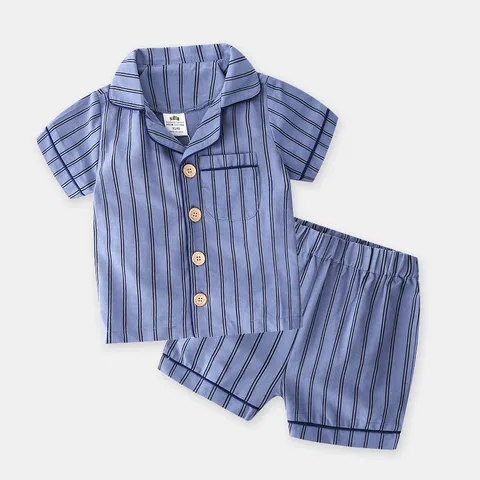 Пижамный комплект для мальчиков 2-10 лет, рубашка с коротким рукавом и шорты, спортивный костюм из двух предметов, комплект в полоску, на лето, 2023