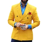 Повседневный облегающий Мужской Блейзер желтого цвета с двубортным модным топом в итальянском стиле, куртка для певицы, одежда для выпускного вечера