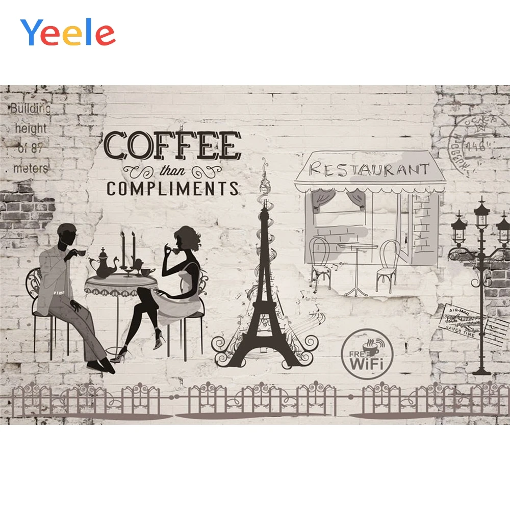 Yeele Ретро кирпичная стена фон Кофейня Ресторан Эйфелева башня виниловая