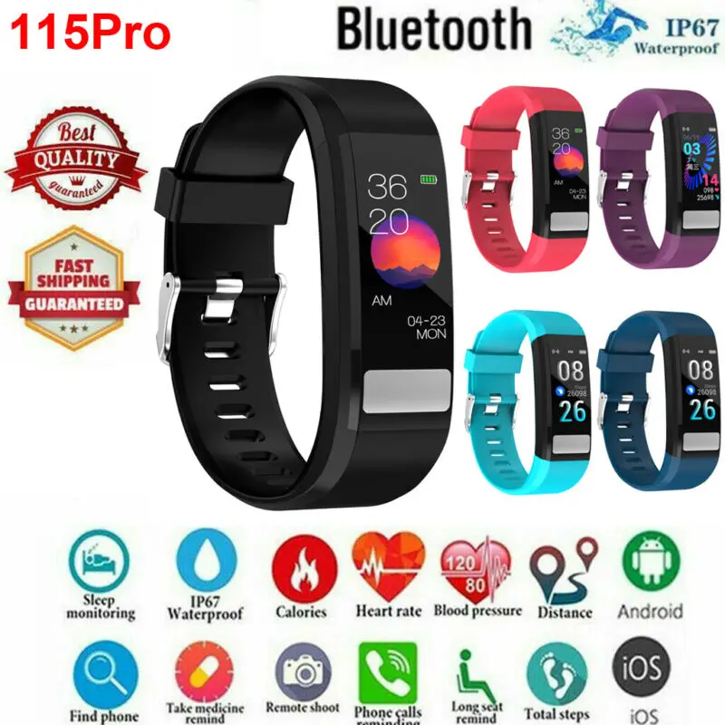 New 115Pro Touch Screen Sports Smart Bracelet Step Counter Call Reminder Watch IP67 Waterproof Swimming | Электроника