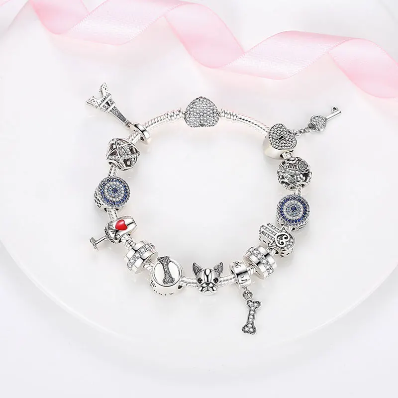 

Animal Collection 925 Sterling Silver Bulldog Love Bones Woof Charms Beads fit Original Bracelet Silver 925 Jewelry Making Gift
