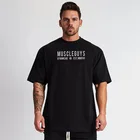 Бренд Muscleguys, негабаритная футболка, Мужская футболка со спущенными плечами, короткий рукав, футболка для фитнеса, летняя свободная одежда для спортзала, топы для бодибилдинга