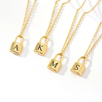 a z initial letter lock necklaces for women men gold color stainless steel neck chain male female pendant necklace jewelry 2021