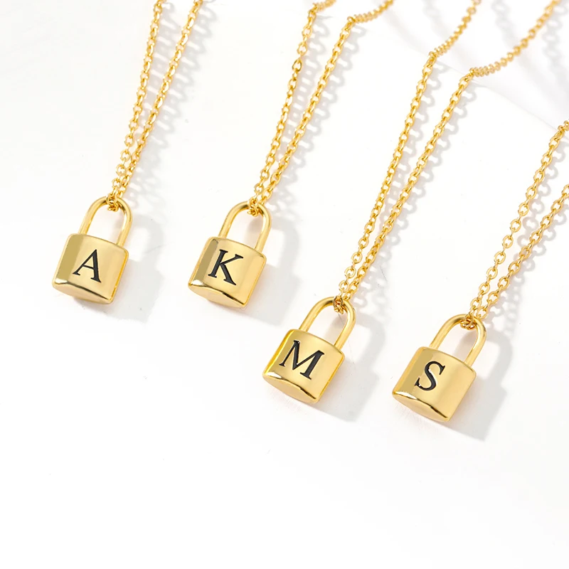 A-Z Initial буквы и замок ожерелья для женщин мужчин золотого цвета Шейная цепь из
