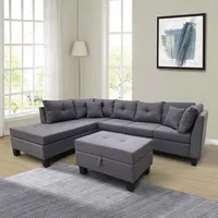 Sectional Sofa Set For Living Room With Left Hand Chaise Lounge And Storage Ottoman