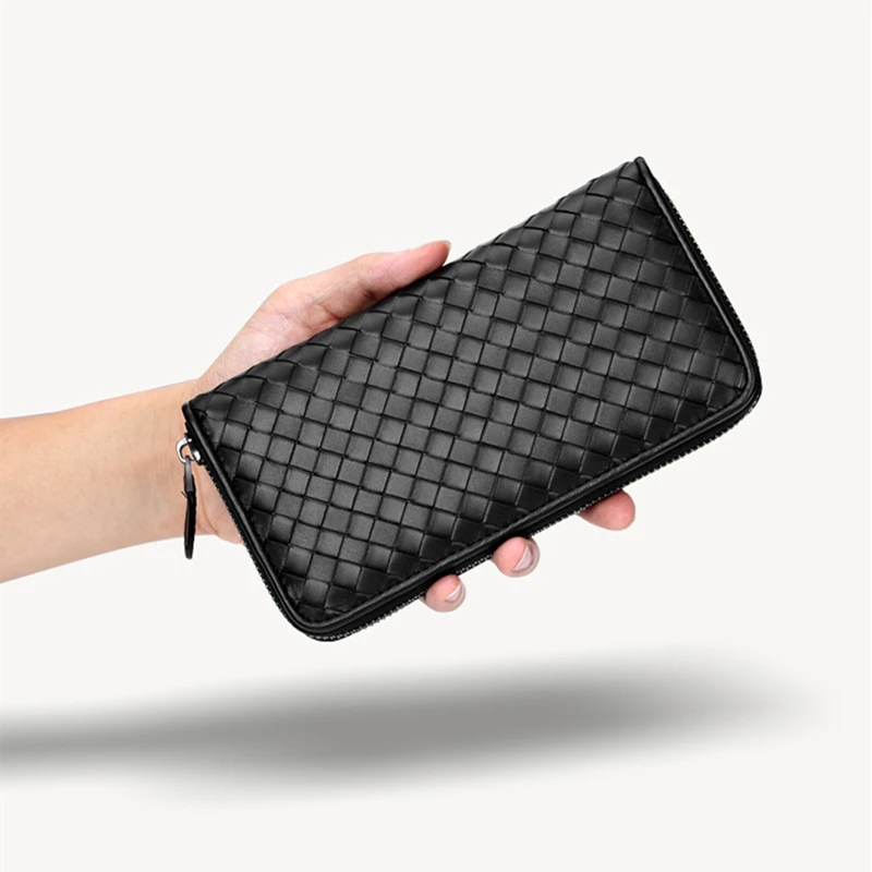 

Large Capacity Leather Men's Wallet Long Woven Leather Bag Luxury Brand Clutch bag Simple Fashion Women's Wallet