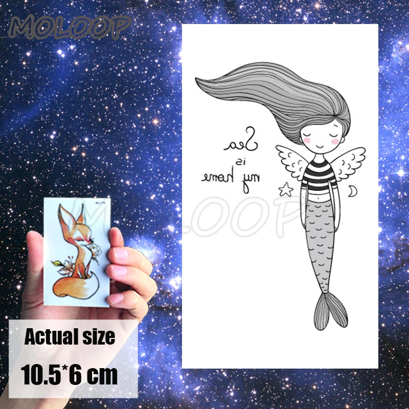 

Tattoo Sticker cartoon mermaid angel wings Element whale sea animal Water Transfer Temporary Fake Body Art tatoo for kid man