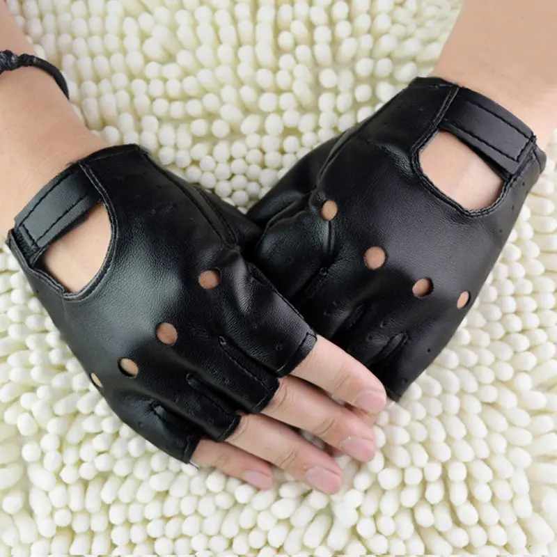 

Men Unisex Artificial Leather Half-Finger Gloves Theatrical Punk Hip-Hop Driving Motorcycle Performance Party Fingerless Mittens