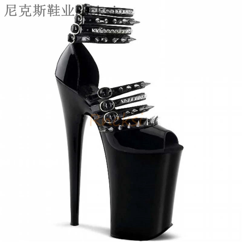 Rncksi 8-inch sandal platform 10cm high, wild wind shoes with many nails on the upper, cross-string performance shoes