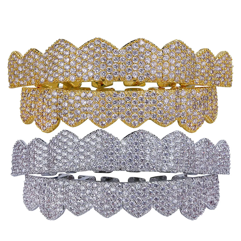 

18K Gold Plated Crystal 3A Zircon Grills 8 Teeth Mouth Caps Joker Up Bottom