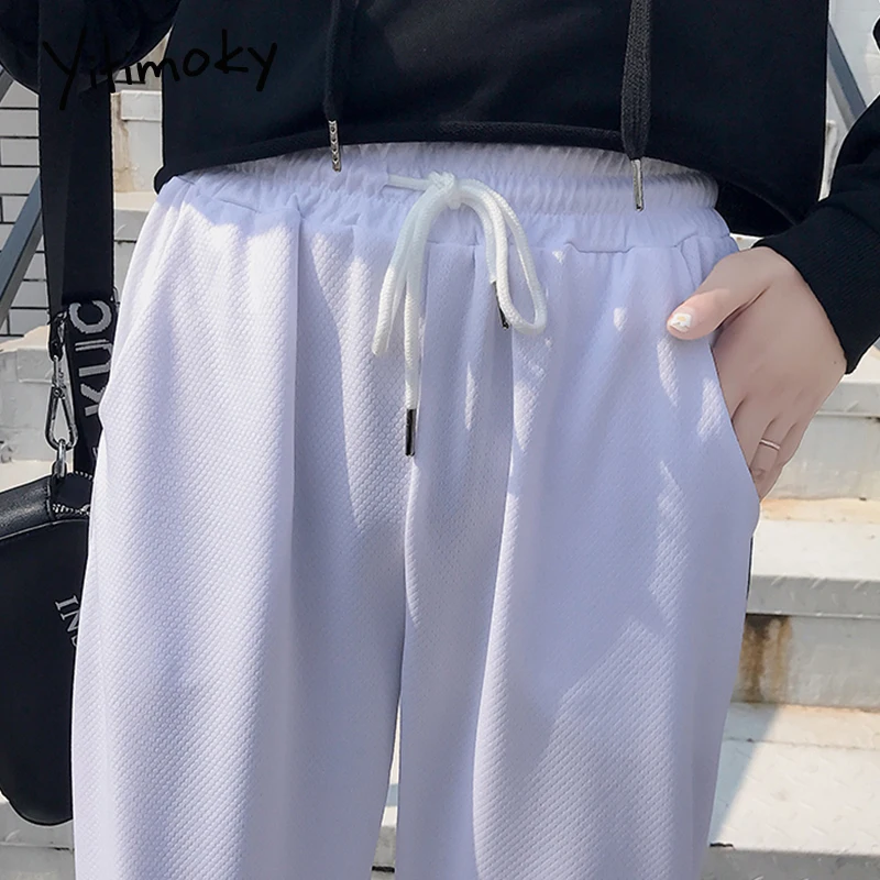 Брюки женские спортивные с высокой талией белые джоггеры уличная одежда черные