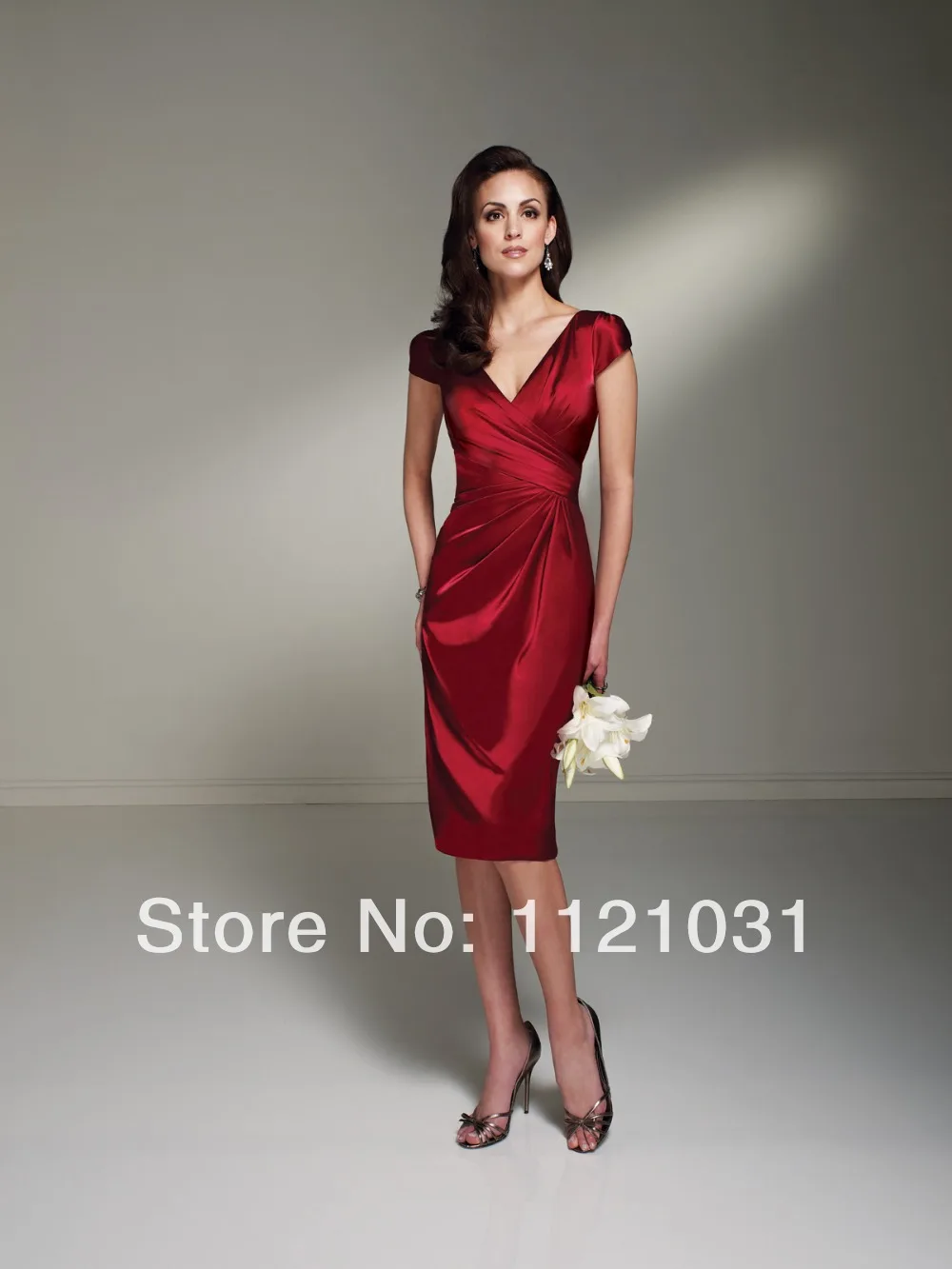 

2019 New Red Elegant Sheath V Neck Cap Sleeve Taffeta vestido de noiva cheap short Mother of the Bride Dresses Custom-made