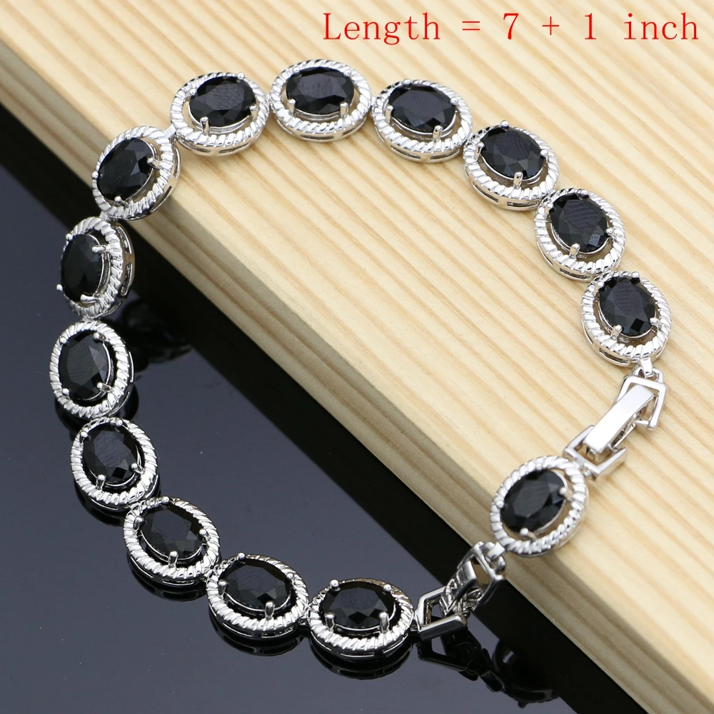 Серебряные ювелирные изделия для невесты набор украшений с черным кристаллом