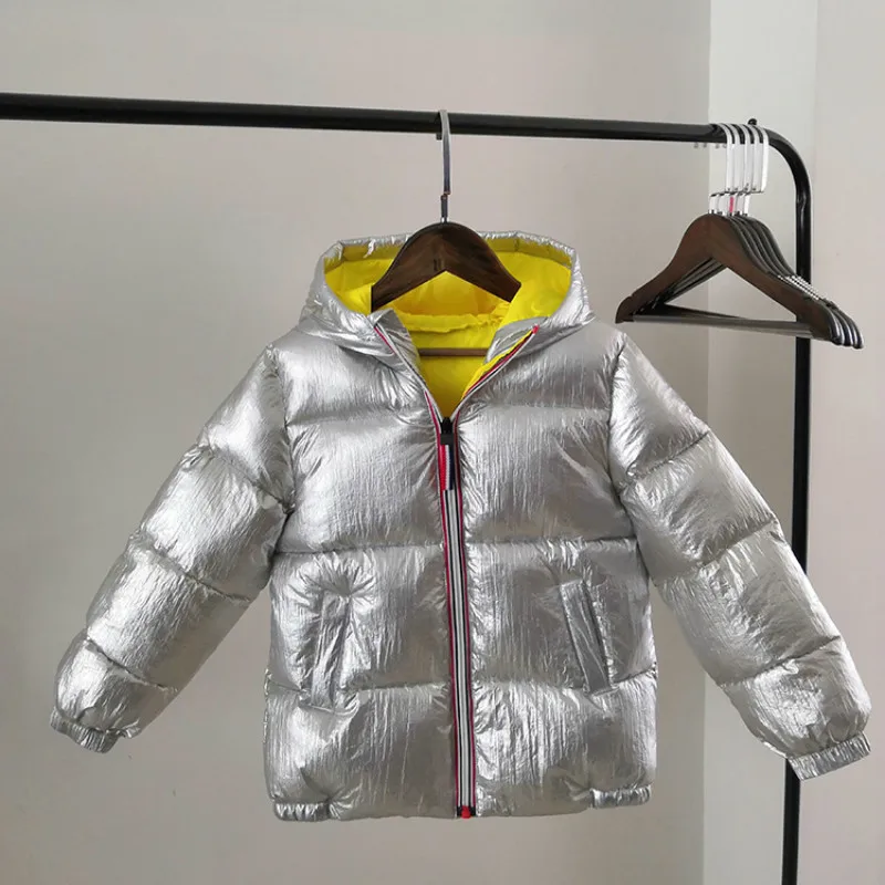 

2021 new Boys coat autumn winter down cotton jacket kids Waterproof snowsuit silver clothing Hooded parka girls clothes overcoat