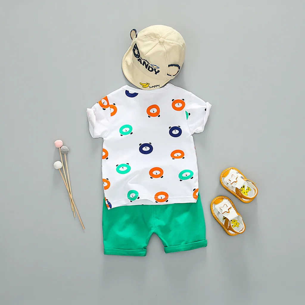 Детская летняя одежда топы с короткими рукавами и принтом медведя для