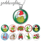 Рождественский круглый стеклянный кабошон, посеребренныйхрустальный кулон, ожерелье, ювелирные изделия, подарок, новинка