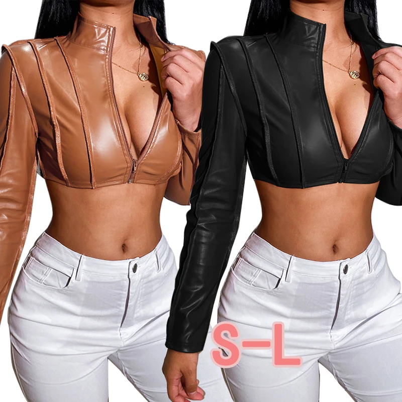 

Fashion long sleeve leather women's autumn and winter jacket jacket casual short zipper jacket women's 2022 streetwear jacket
