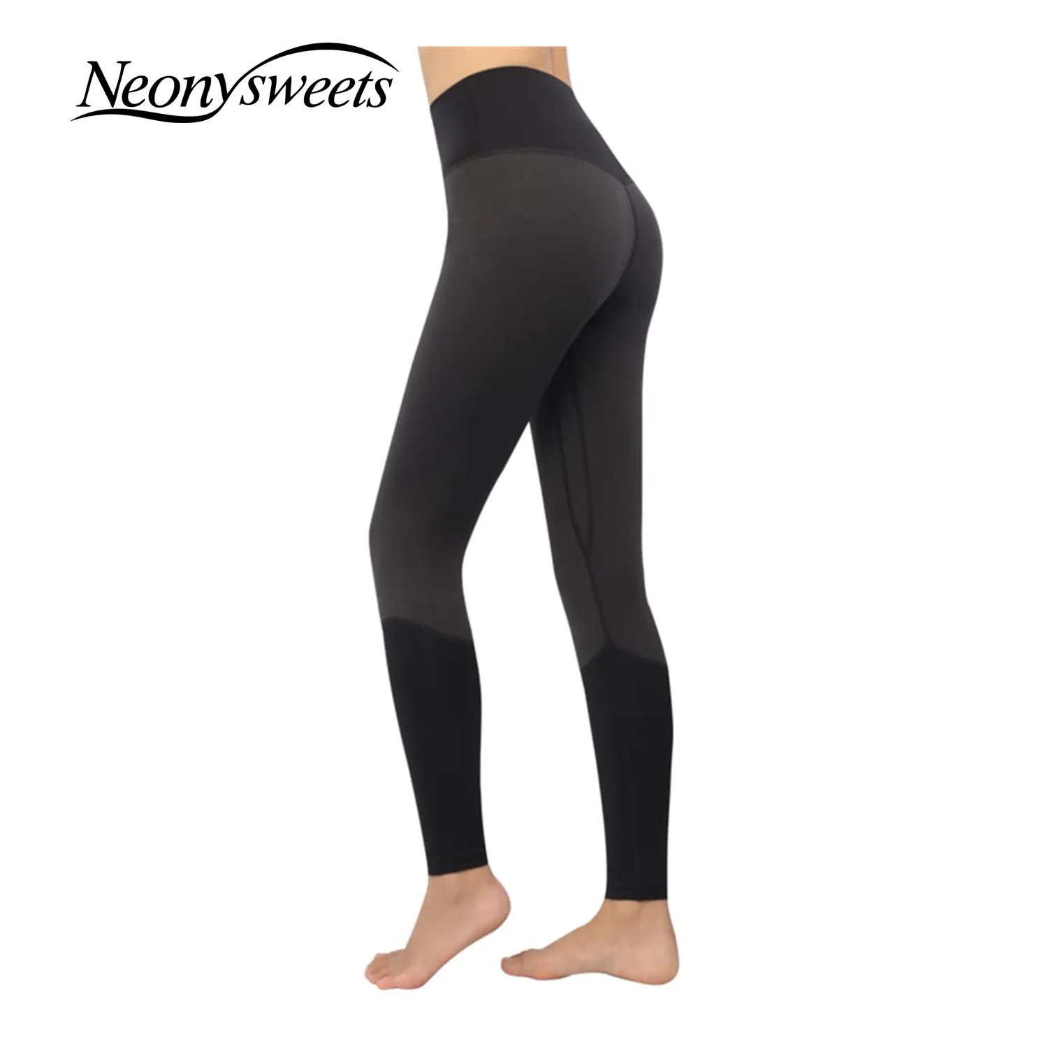 Полностью черные женские бесшовные леггинсы с высокой талией для контроля