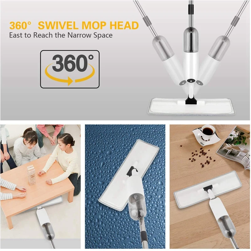 

Micro-fiber Mop 360 Degree Rotating Floor Cleaning Mop Hands-Free Hardwood Wet Dry Mop with Spray Features