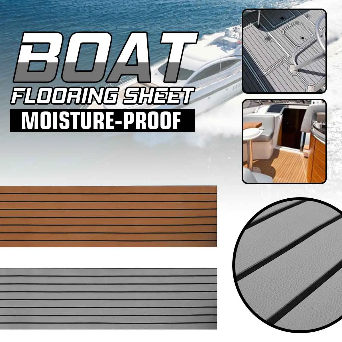 

6MM Self Adhesive EVA Foam Faux Teak Deck Mat Marine Boat Yacht Synthetic Foam Decking Floor Mat Flooring Gray/Brown 2400x450mm