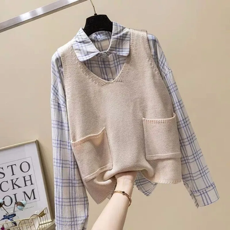 Женский вязаный жилет с карманами Свободный Повседневный студенческий пуловер