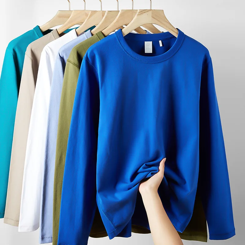

Long sleeve T-shirt male cotton loose pure color coat round collar youth render unlined upper garment of qiu dong