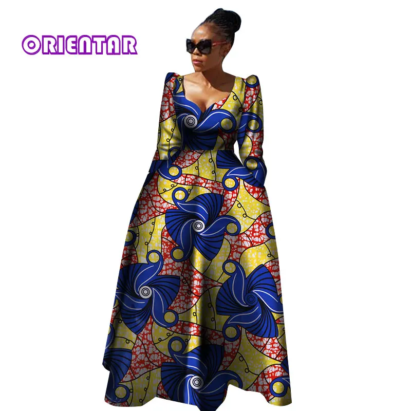 Женская африканская одежда Bazin Riche Robe Africaine, Африканское платье, Осеннее женское длинное платье больших размеров из чистого хлопка WY2849 - Цвет: 9