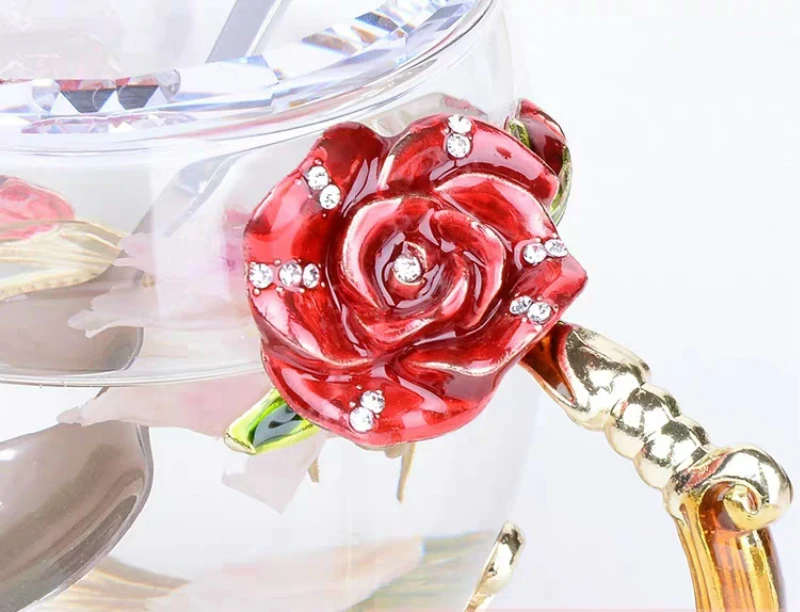 Стеклянная кружка для кофе с эмалью красной розы стеклянная чашка и