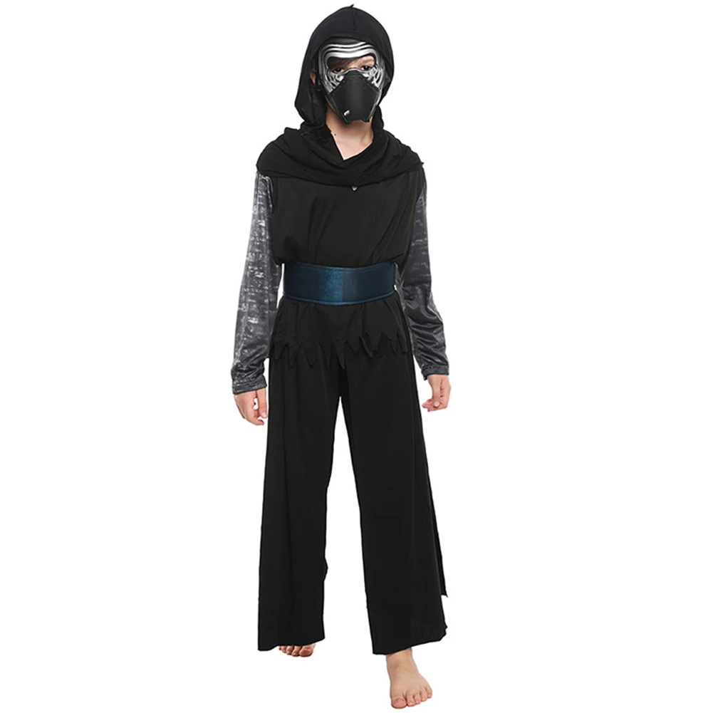

Kids Children Costume Kylo Ren Cosplay Costume Black Hooded Cloak Uniform Mask Full Set