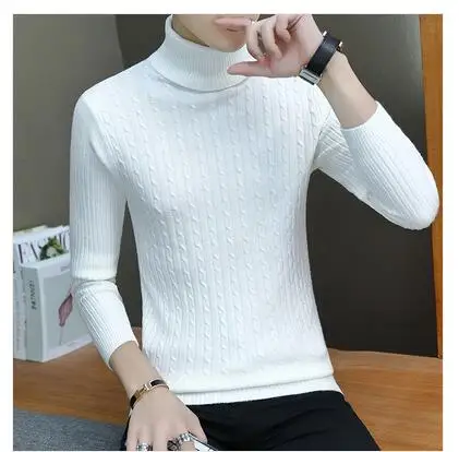 G04 White Осенне-зимний модный теплый мужской свитер с высоким воротом, мужские свитера, облегающий черный белый пуловер из эластичной ткани, мужской вязаный двойной свитер - Цвет: G04 White