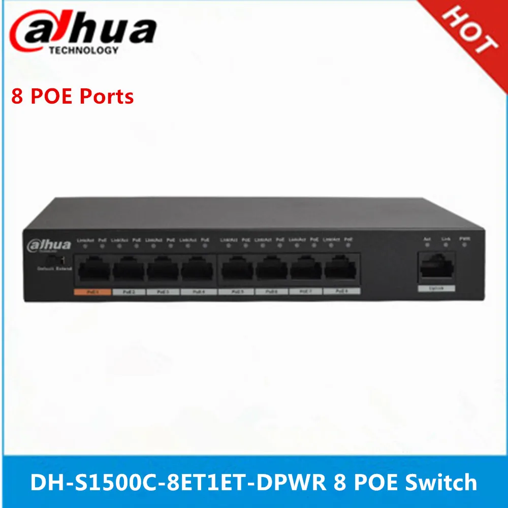 Коммутатор Dahua PoE DH-S1500C-8ET1ET-DPWR 8-канальный коммутатор питания Ethernet Поддержка 802.3af 802.3at POE+ стандарт питания Hi-POE