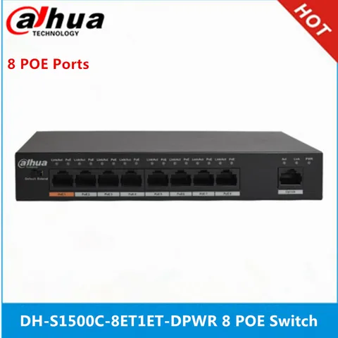 Сетевой коммутатор Dahua PoE DH-S1500C-8ET1ET-DPWR, 8 каналов, поддержка 802.3af 802.3at POE +