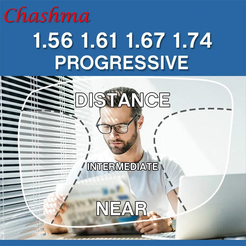 Chashma 1.56 1.61 1.67 1.74 Index Progressive Lenses Free Form Multifocal Aspheric Resin Optical Prescription Brand Eye Glasses