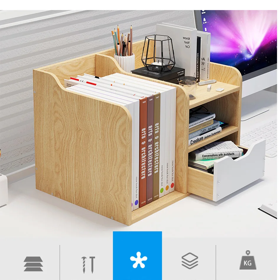 

Office Storage Rack Desktop Organizer,Home Decor Adjustable Wood Display Shelf, Countertop Display Shelves