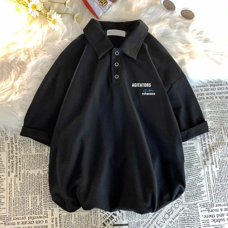 Мужская футболка с воротником-поло свободная простая коротким рукавом в