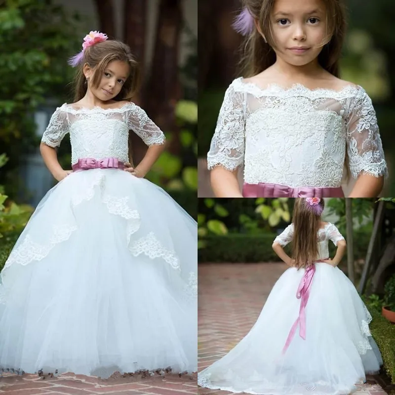 

Милые красивые белые платья с цветами для девочек на свадьбу с поясом кружевные тюлевые блестящие пышные платья с коротким рукавом